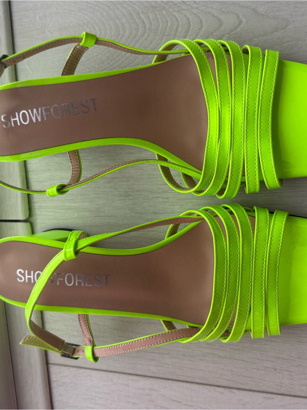 Showforest Neon Green Strappy Heeled Sandals